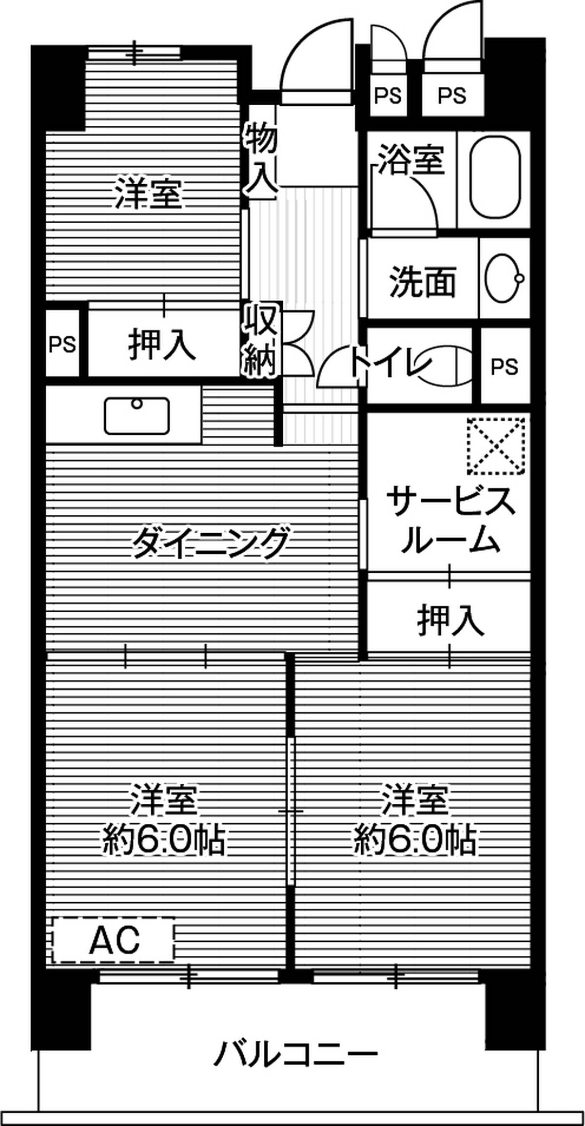 成田市ビレッジハウス成田吾妻タワーの間取り図3SDK