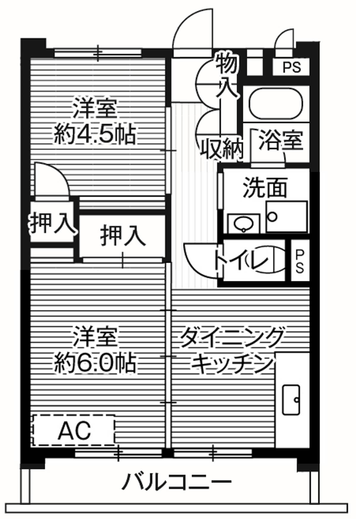 2DK floorplan of Village House Yanagisaki Tower in Kawaguchi-shi