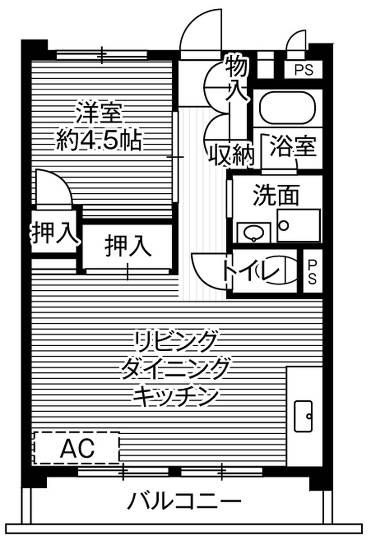 Sơ đồ phòng 1LDK của Village House Yanagisaki Tower ở Kawaguchi-shi