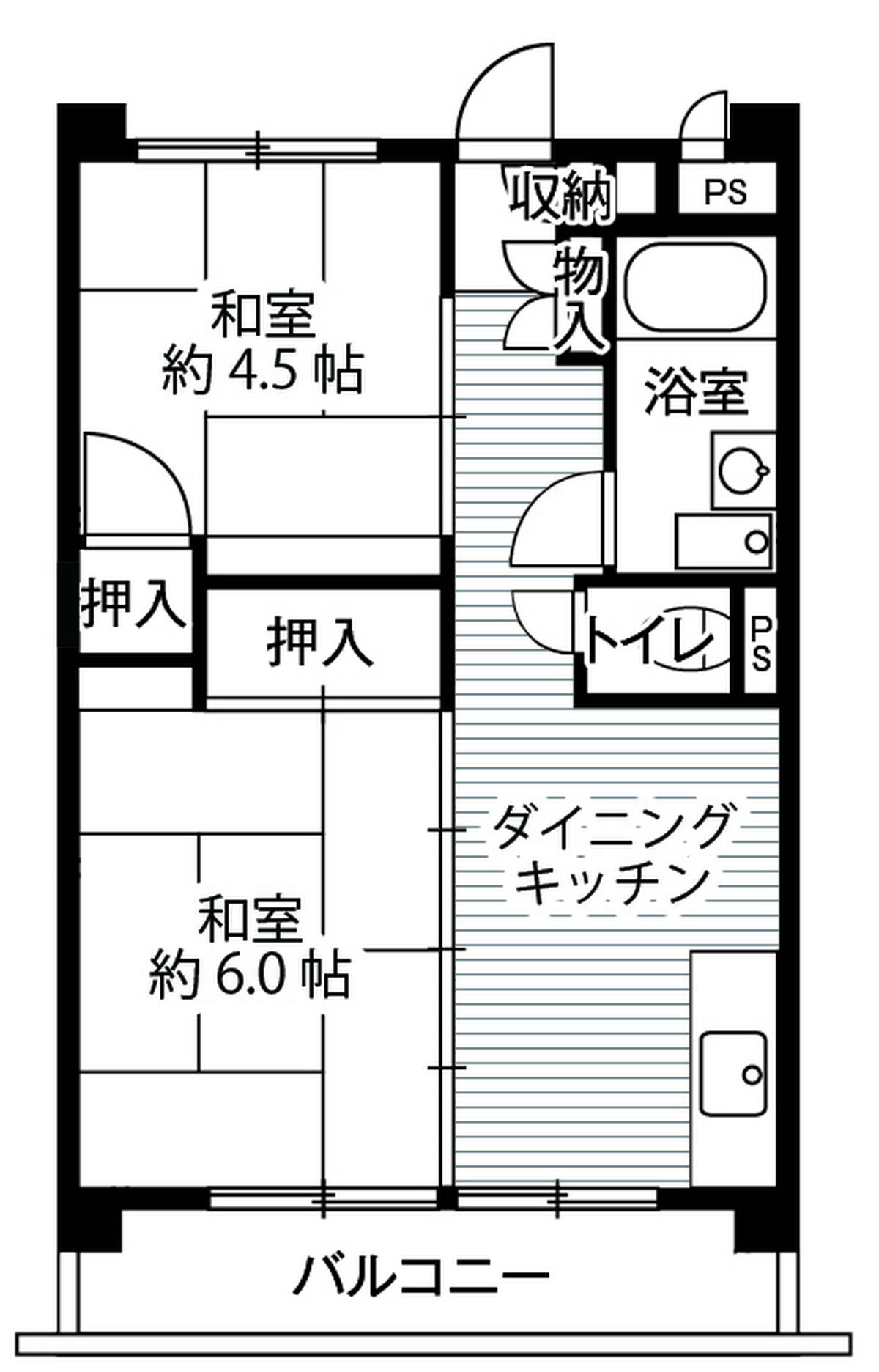 Sơ đồ phòng 2DK của Village House Mukoudai Tower ở Nishitokyo-shi