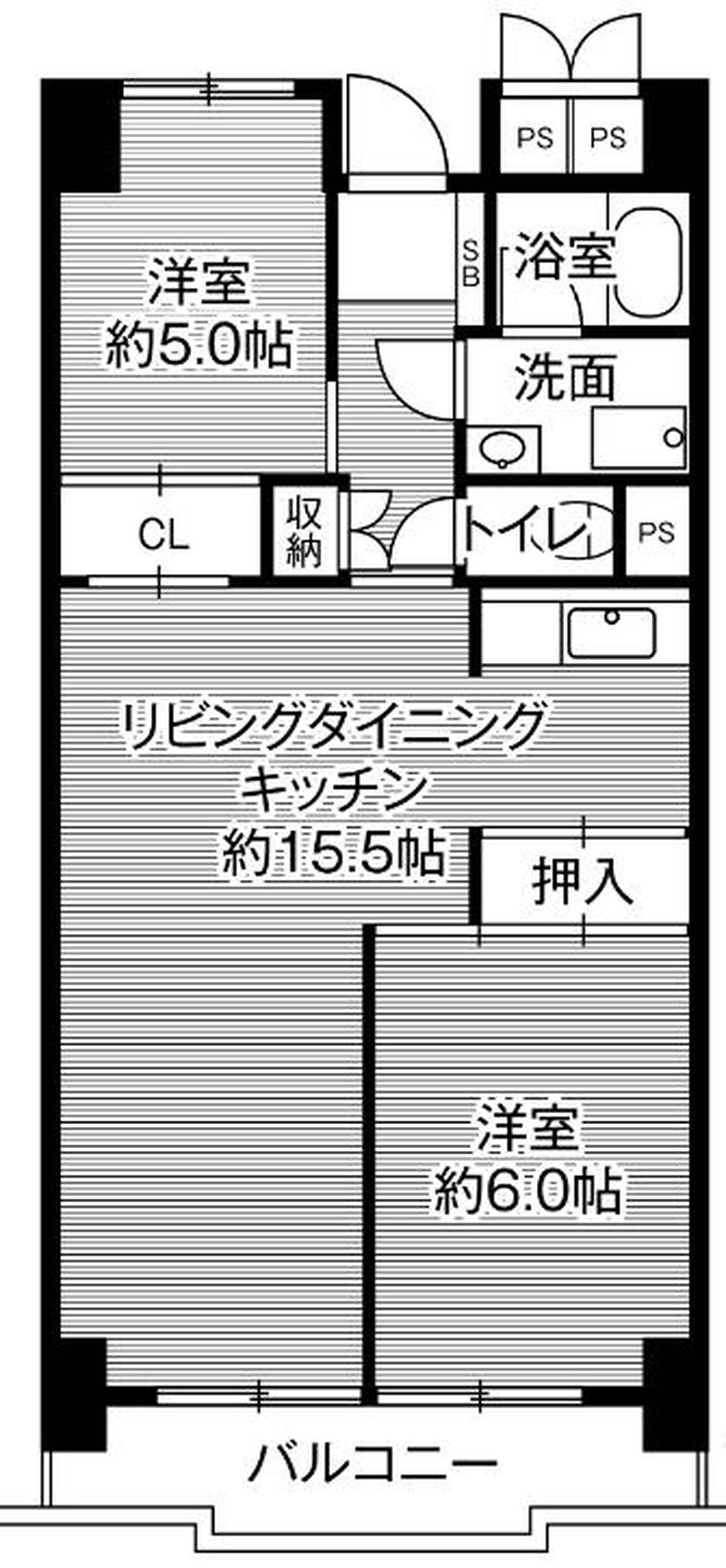 2LDK floorplan of Village House Kiba Tower in Minato-ku