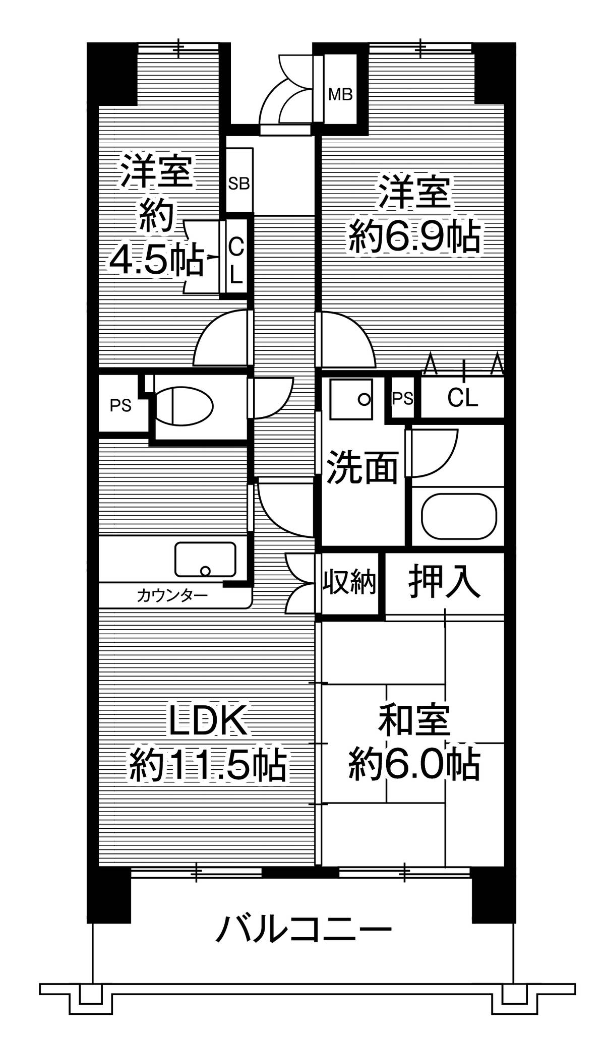 3DK floorplan of Village House Kyougamine Tower in Toyota-shi