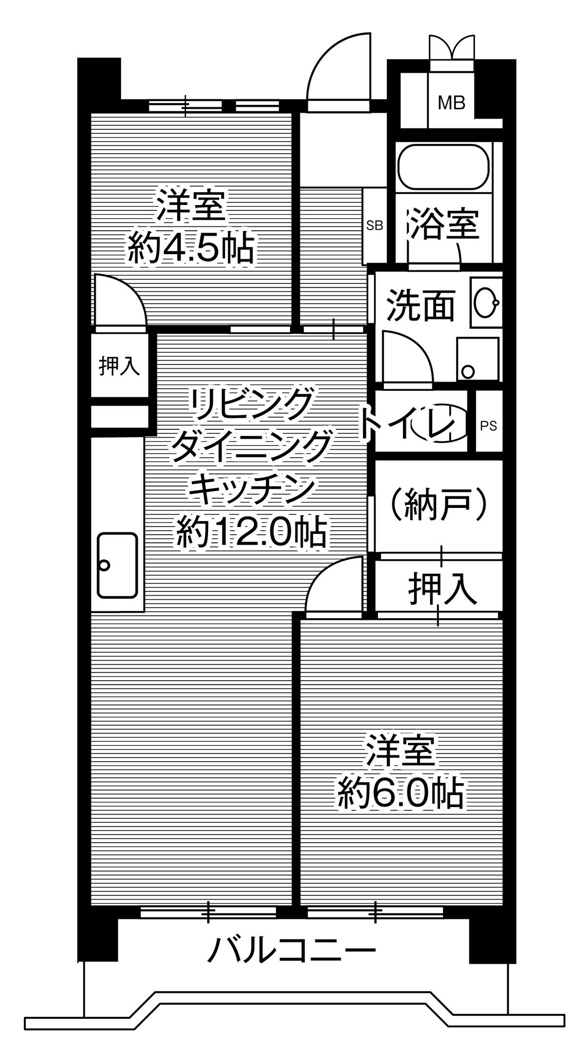 Sơ đồ phòng 2LDK của Village House Minatojima Tower ở Chuo-ku