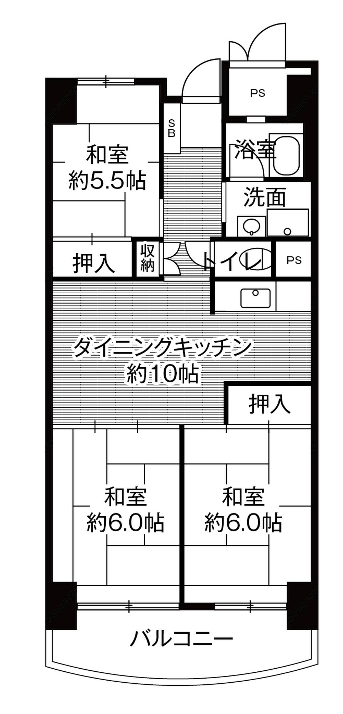 3DK denah lantai Village House Kashiihama Tower di Higashi-ku