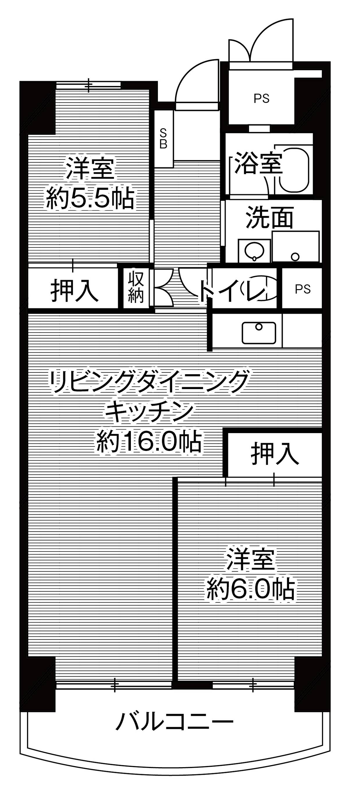 Sơ đồ phòng 2LDK của Village House Kashiihama Tower ở Higashi-ku