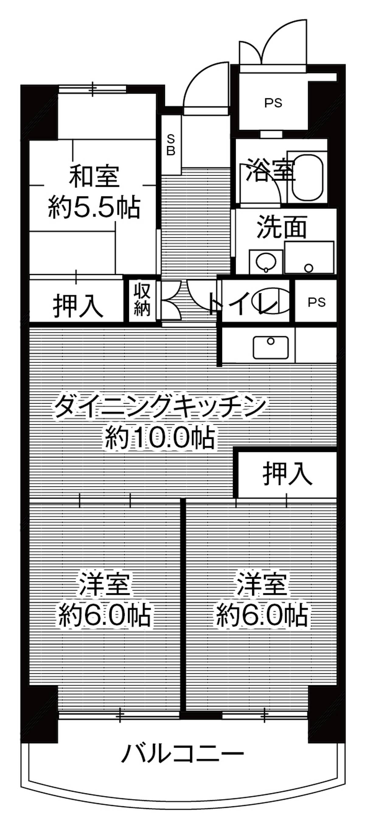 Sơ đồ phòng 3DK của Village House Kashiihama Tower ở Higashi-ku