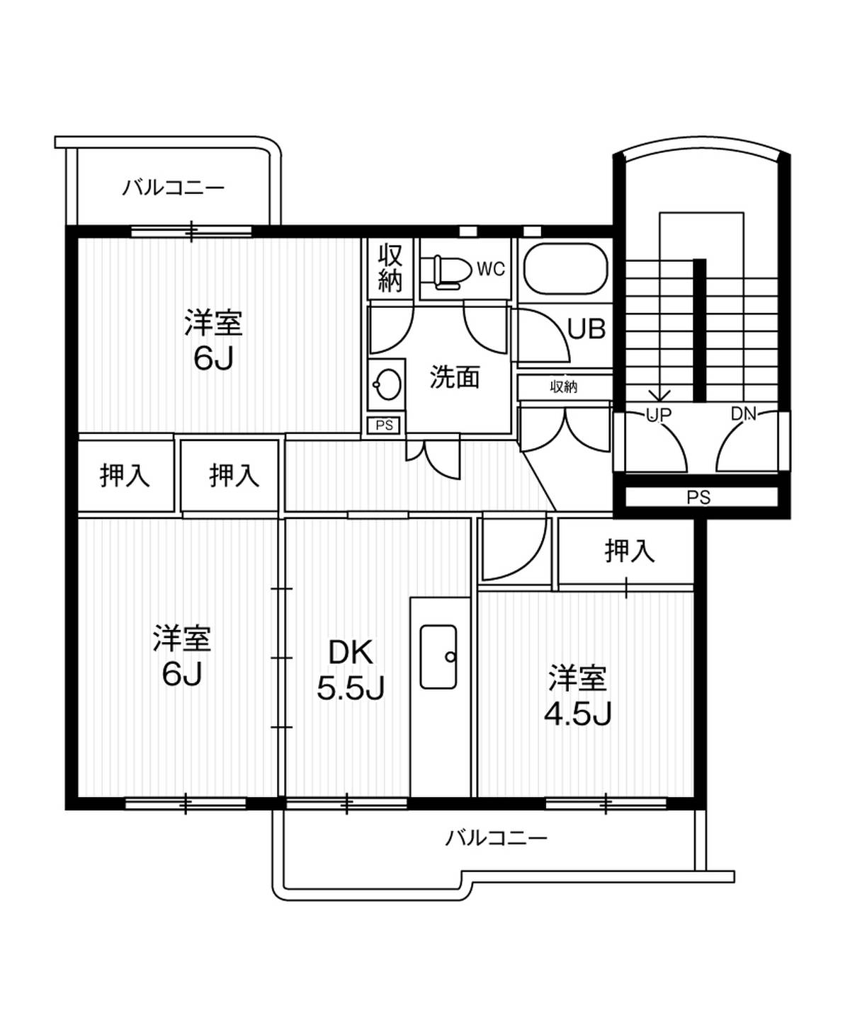 稲沢市ビレッジハウス井之口の間取り図3DK