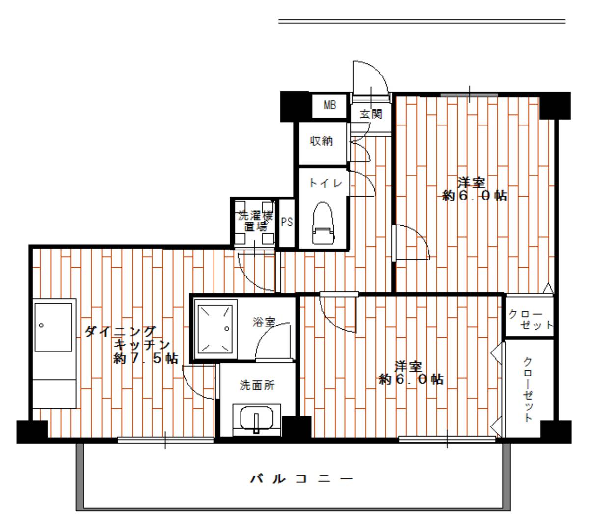 Sơ đồ phòng 2DK của Village House Kannushi ở Gotsu-shi