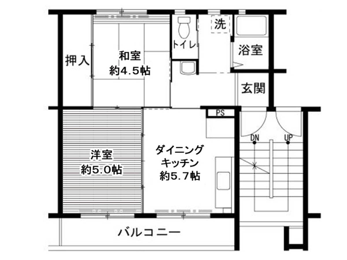 和歌山市ビレッジハウス鳴滝の間取り図2DK