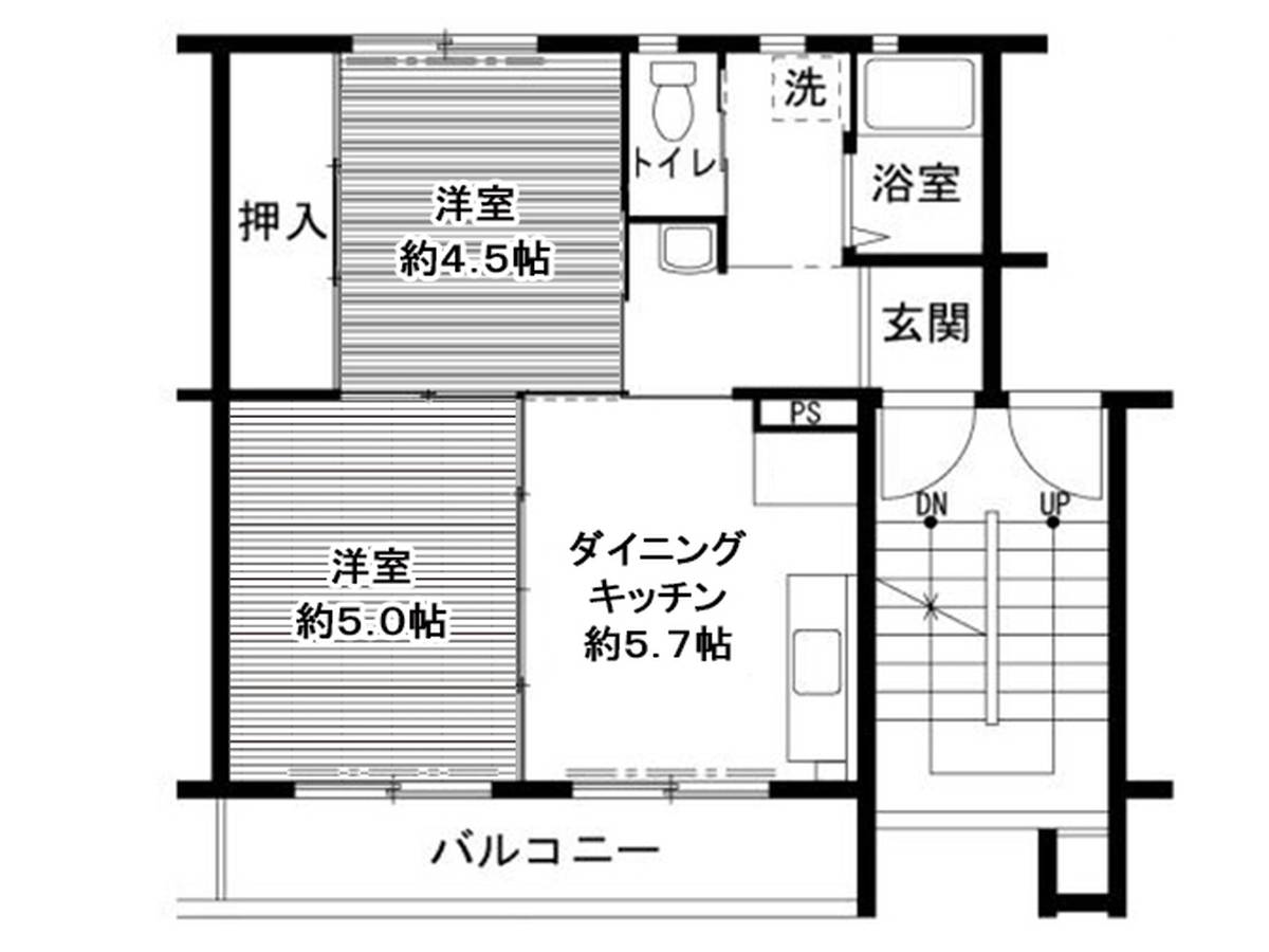 和歌山市ビレッジハウス鳴滝の間取り図2DK