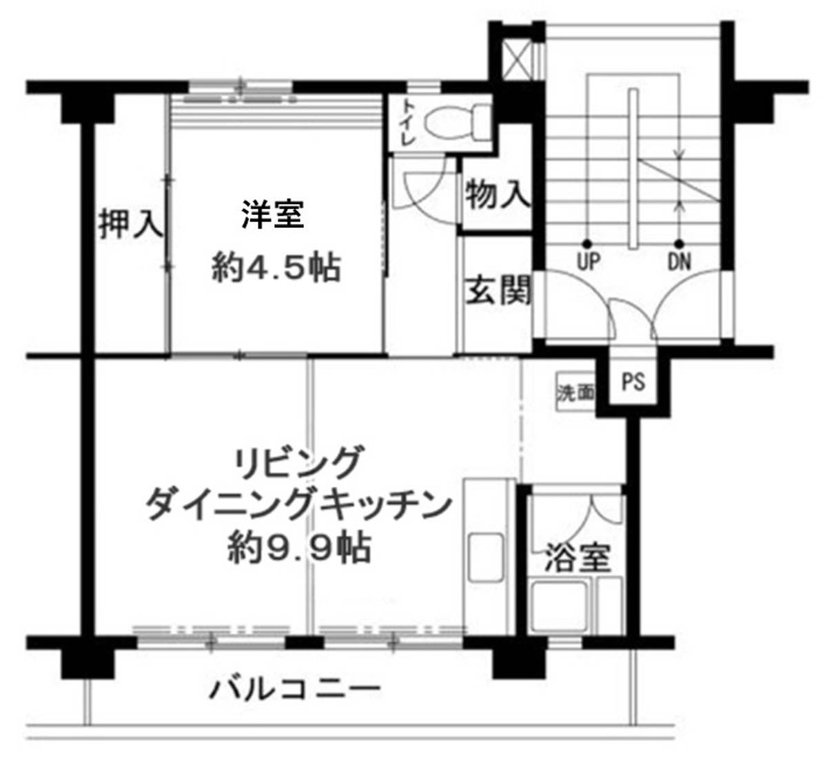 和歌山市ビレッジハウス鳴滝の間取り図1LDK