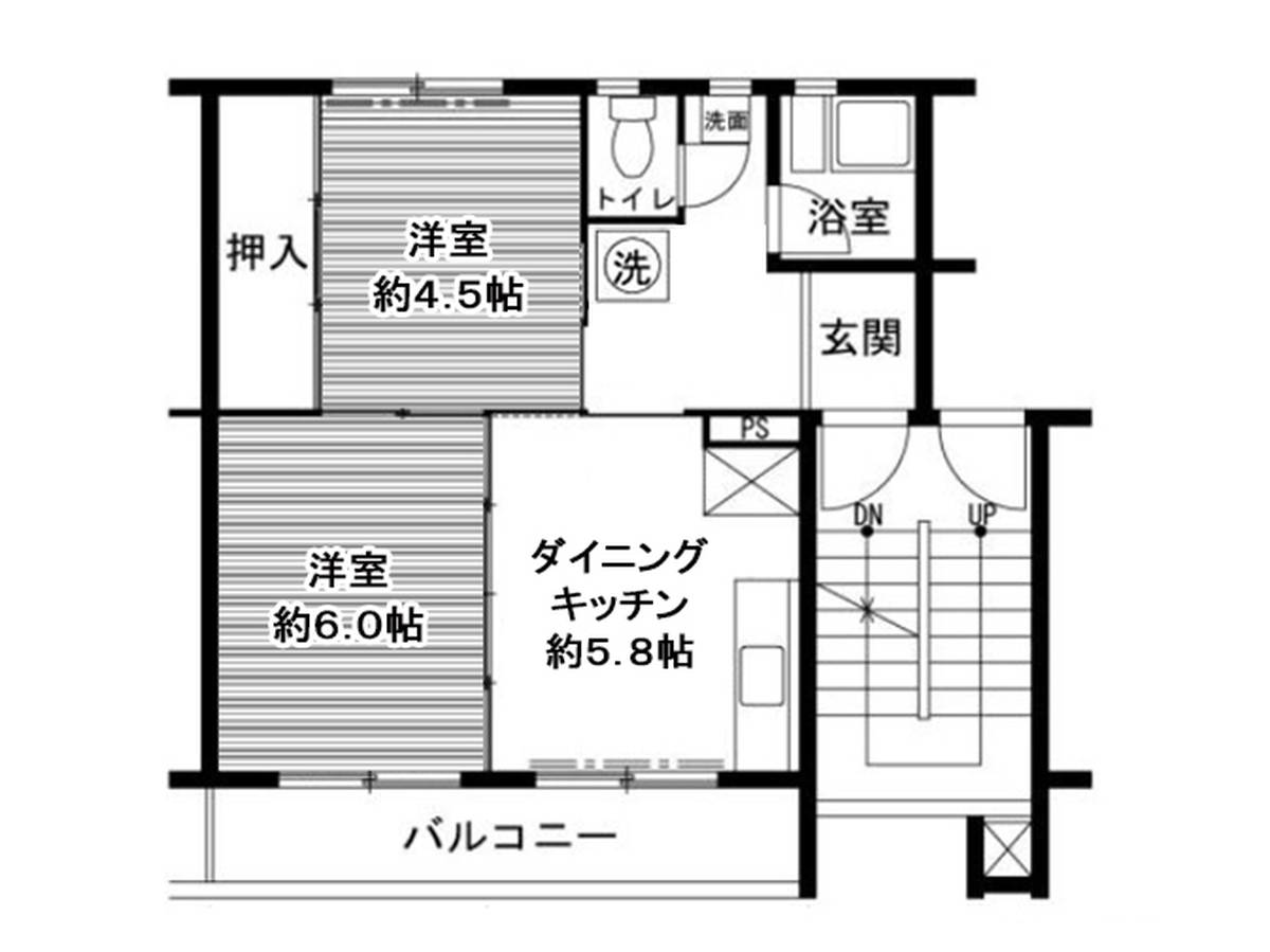 2DK denah lantai Village House Narutaki di Wakayama-shi