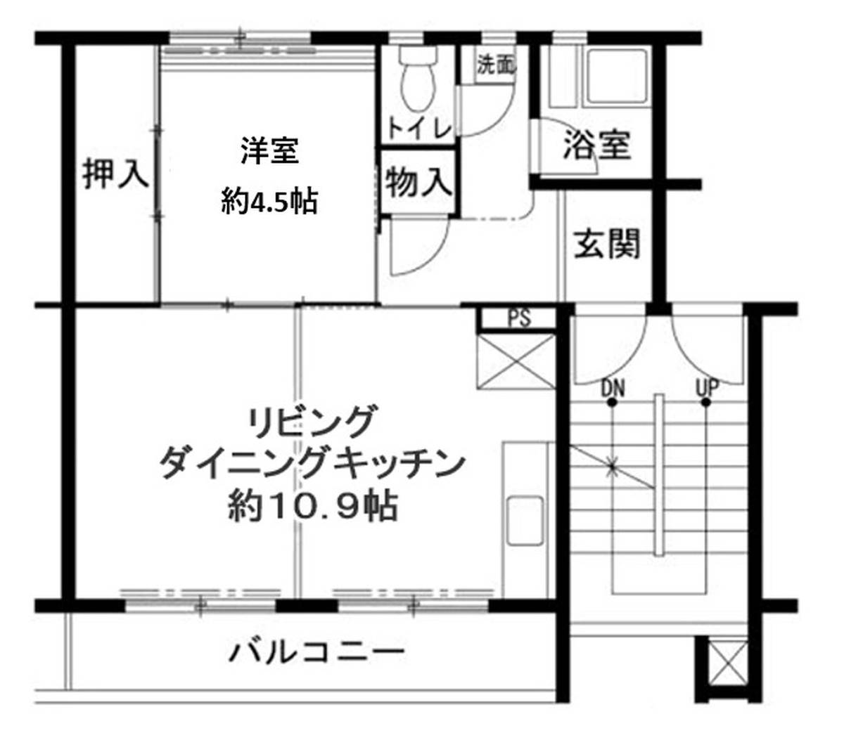 和歌山市ビレッジハウス鳴滝の間取り図1LDK
