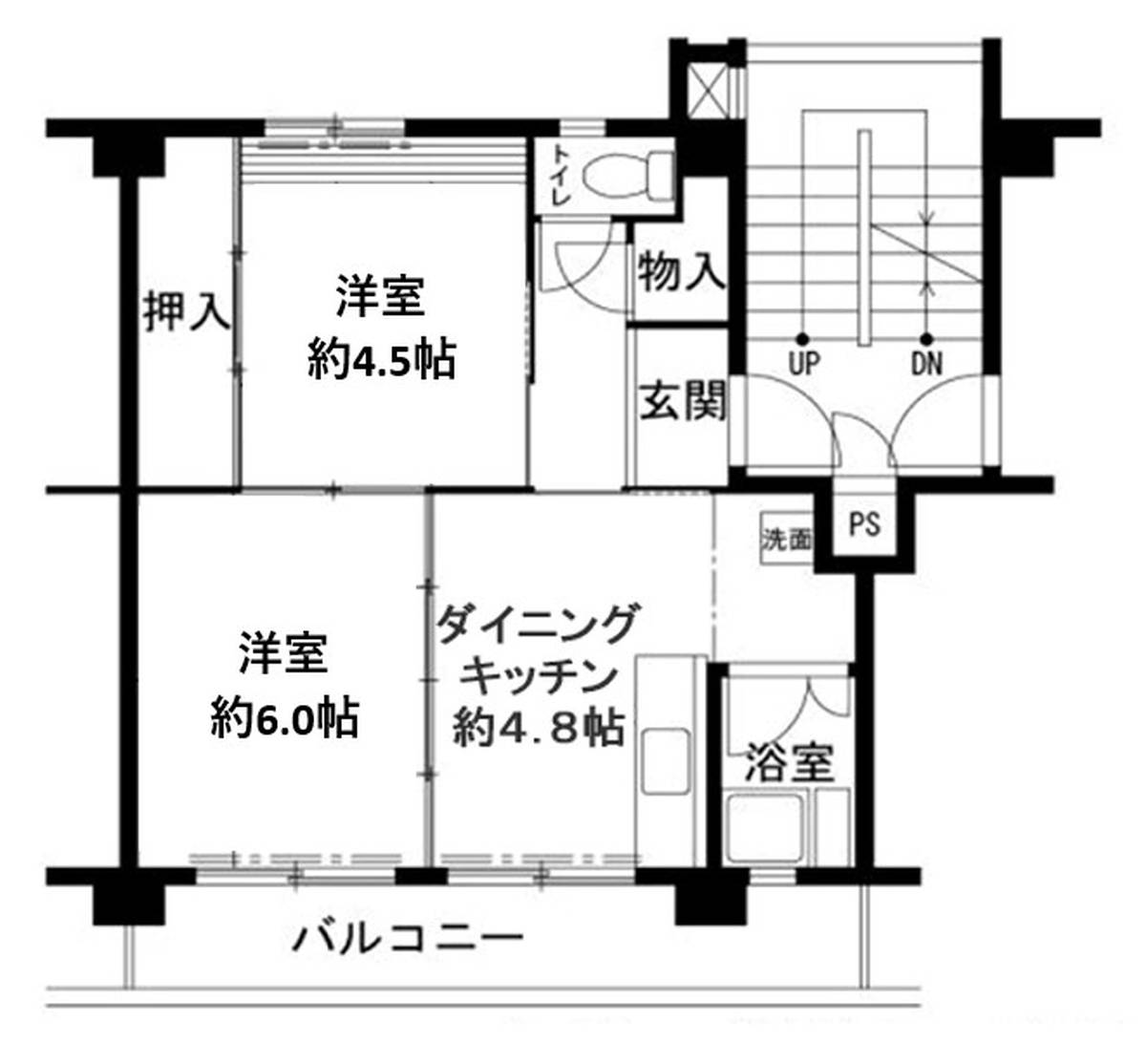 和歌山市ビレッジハウス鳴滝の間取り図2DK