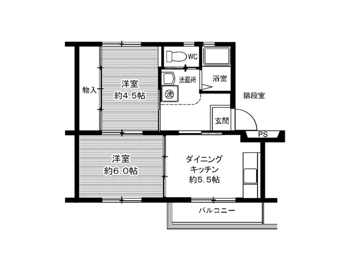 四日市市ビレッジハウス笹川の間取り図2DK