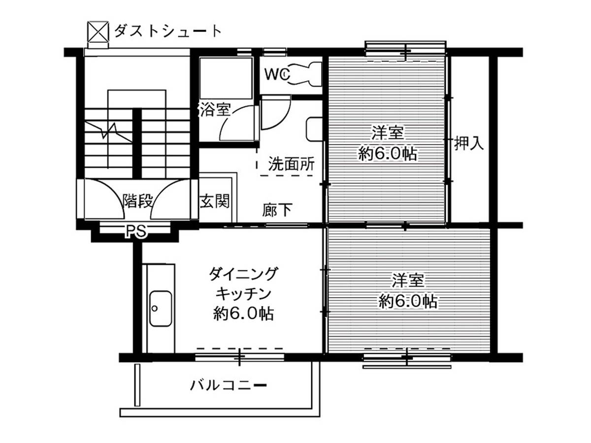 Sơ đồ phòng 2DK của Village House Sasagawa ở Yokkaichi-shi