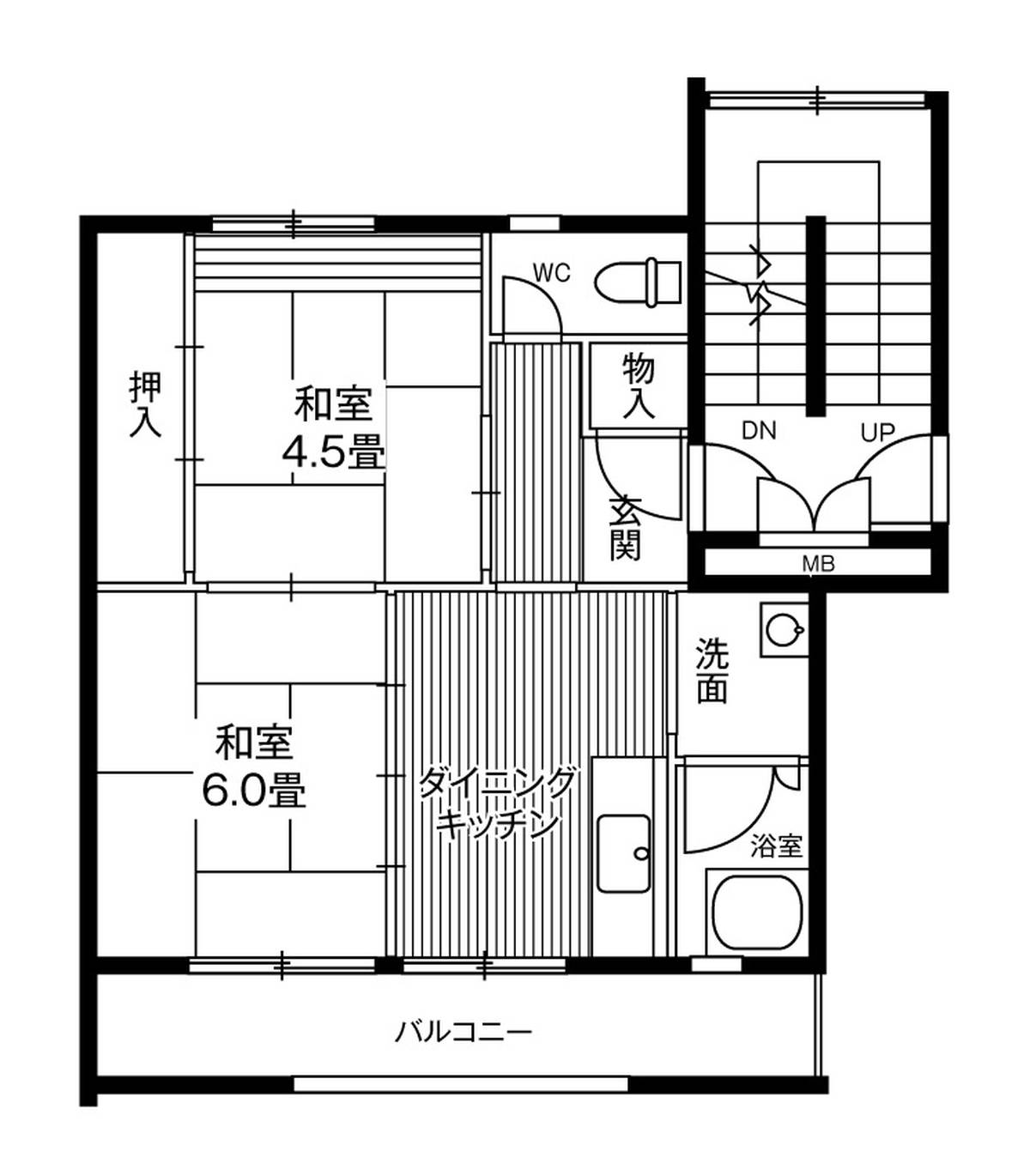 宮城野区ビレッジハウス仙台鶴ケ谷五丁目の間取り図2DK