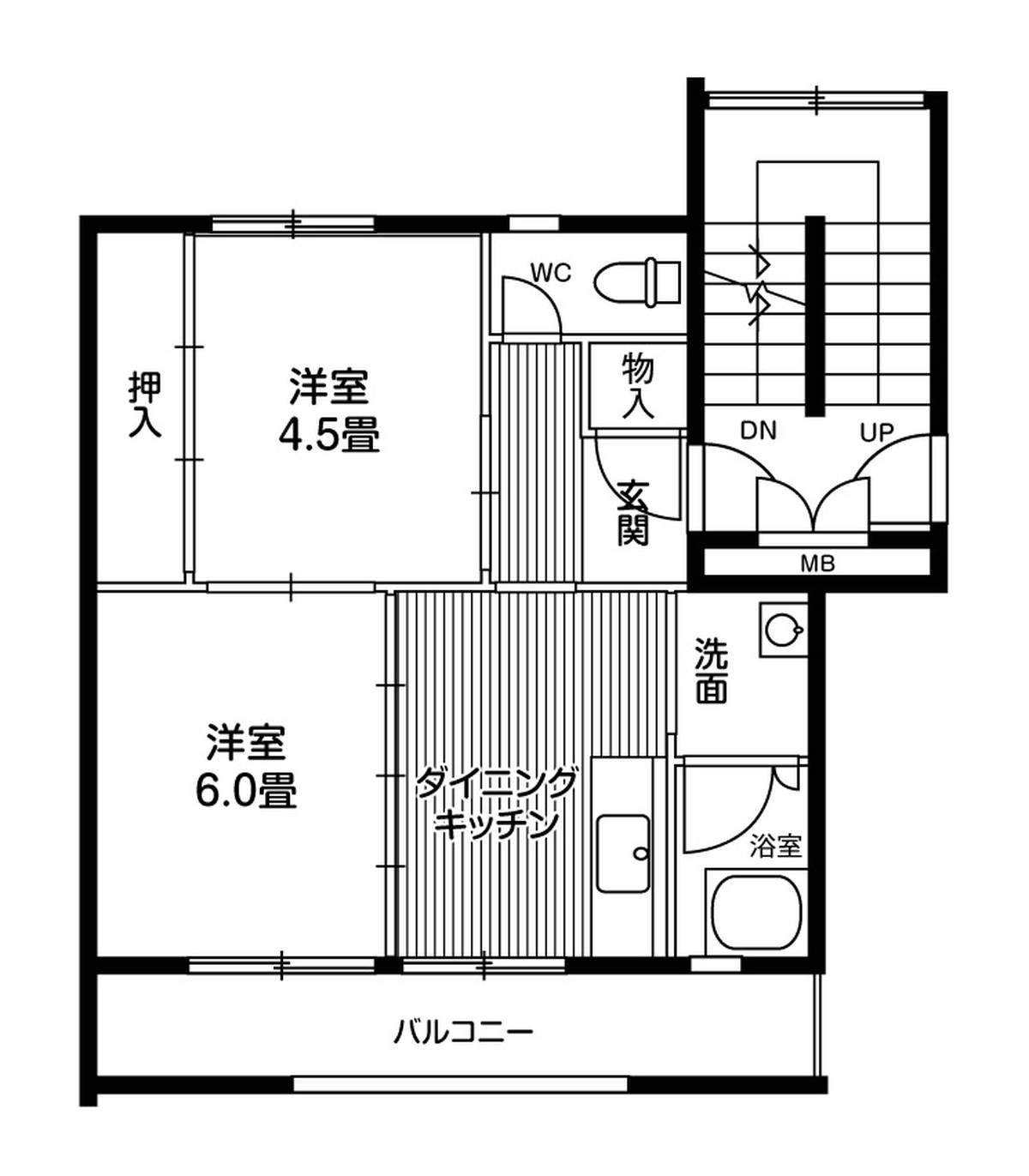 Sơ đồ phòng 2DK của Village House Tsurugaya 5 Chome ở Miyagino-ku