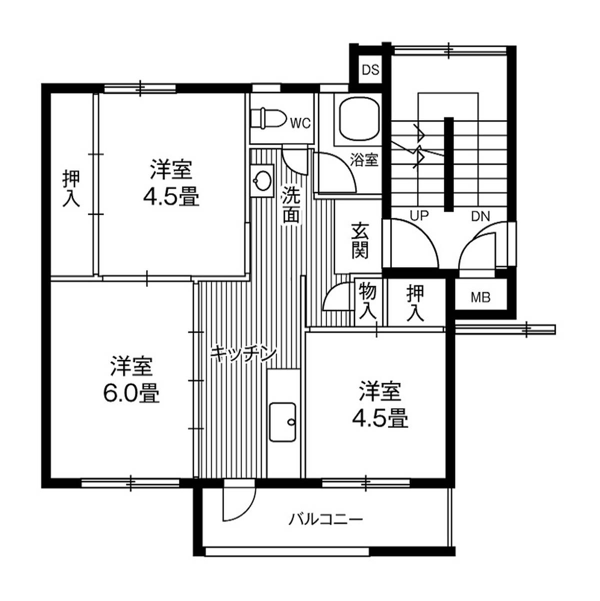 Sơ đồ phòng 3K của Village House Tsurugaya 2 Chome ở Miyagino-ku