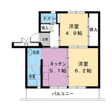 2DK denah lantai Village House Sunamicho Nishi di Mizuho-shi