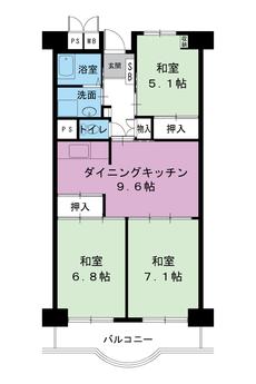 3DK denah lantai Village House Hamamatsu Tower di Chuo-ku