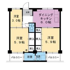 3DK denah lantai Village House Shoshadai di Himeji-shi