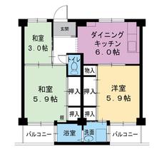 3DK denah lantai Village House Kimiidera di Wakayama-shi
