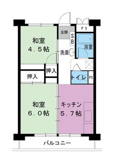Sơ đồ phòng 2DK của Village House Minami Shimizu Tower ở Amagasaki-shi