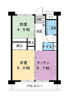 Sơ đồ phòng 2DK của Village House Minami Shimizu Tower ở Amagasaki-shi