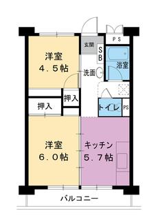 2DK denah lantai Village House Minami Shimizu Tower di Amagasaki-shi