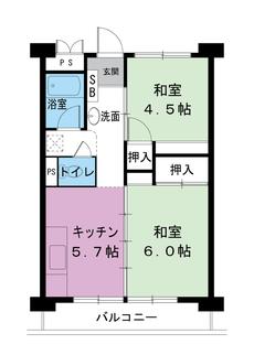 尼崎市ビレッジハウス南清水タワーの間取り図2DK