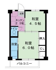 鳥取市ビレッジハウス滝山の間取り図2K