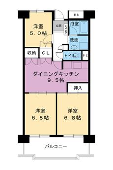 Higashihiroshima-shi मा Village House Takamigaoka Tower को 3DK फ्लोरप्लान