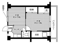 郡山市ビレッジハウス安積の間取り図2K