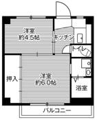 Sơ đồ phòng 2K của Village House Kowagama ở Funabashi-shi