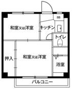 福島市ビレッジハウス岡部の間取り図2K