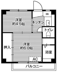 郡山市ビレッジハウス安積の間取り図2K