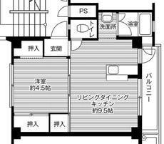 Sơ đồ phòng 1LDK của Village House Wakamatsu ở Wakamatsu-ku