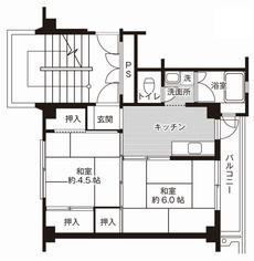山陽小野田市ビレッジハウス埴生の間取り図2K