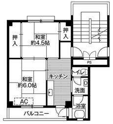 掛川市ビレッジハウス大東Ⅱの間取り図2K