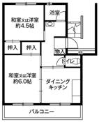 2DK denah lantai Village House Daishuku di Toride-shi