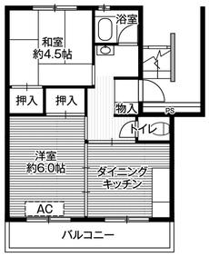 2DK denah lantai Village House Daishuku di Toride-shi