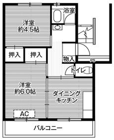 取手市ビレッジハウス台宿の間取り図2DK