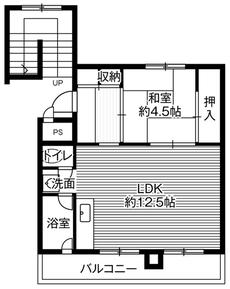 岩見沢市ビレッジハウス栗沢の間取り図1LDK