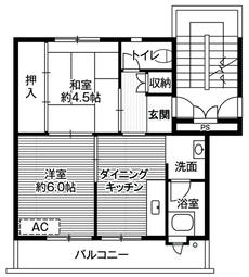 鹿児島市ビレッジハウス玉里の間取り図2DK