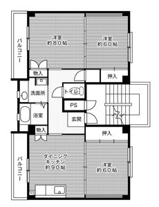 豊橋市ビレッジハウス石巻の間取り図3DK