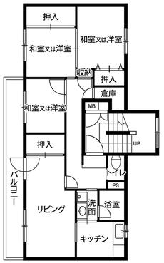 3LDK denah lantai Village House Shunko di Asahikawa-shi