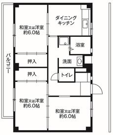 Sơ đồ phòng 3DK của Village House Ninomiya ở Naka-gun