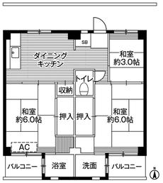 3DK denah lantai Village House Katsuta di Yachiyo-shi