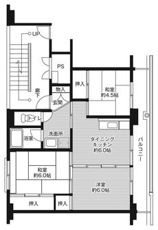 北上市ビレッジハウス北常盤台の間取り図3DK